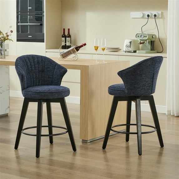 Demi Bonn 36" Counter Height Bar Stools Set of 2, Swivel Barstools with Back, Chenille Upholstered, Kitchen Island Countertop Chairs for Dining Room, Blue