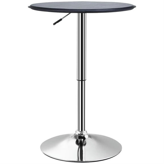 Demi Bonn 36" Outdoor Bistro Tables Faux Leather Chrome Round Pub Table Adjustable Height Cocktail Table Metal Base, Black