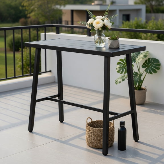 Demi Bonn 36" Patio Counter Height Bar Table with Adjustable Foot Pads, Outdoor Dining Tables for Balcony Patio Garden Poolside, Black