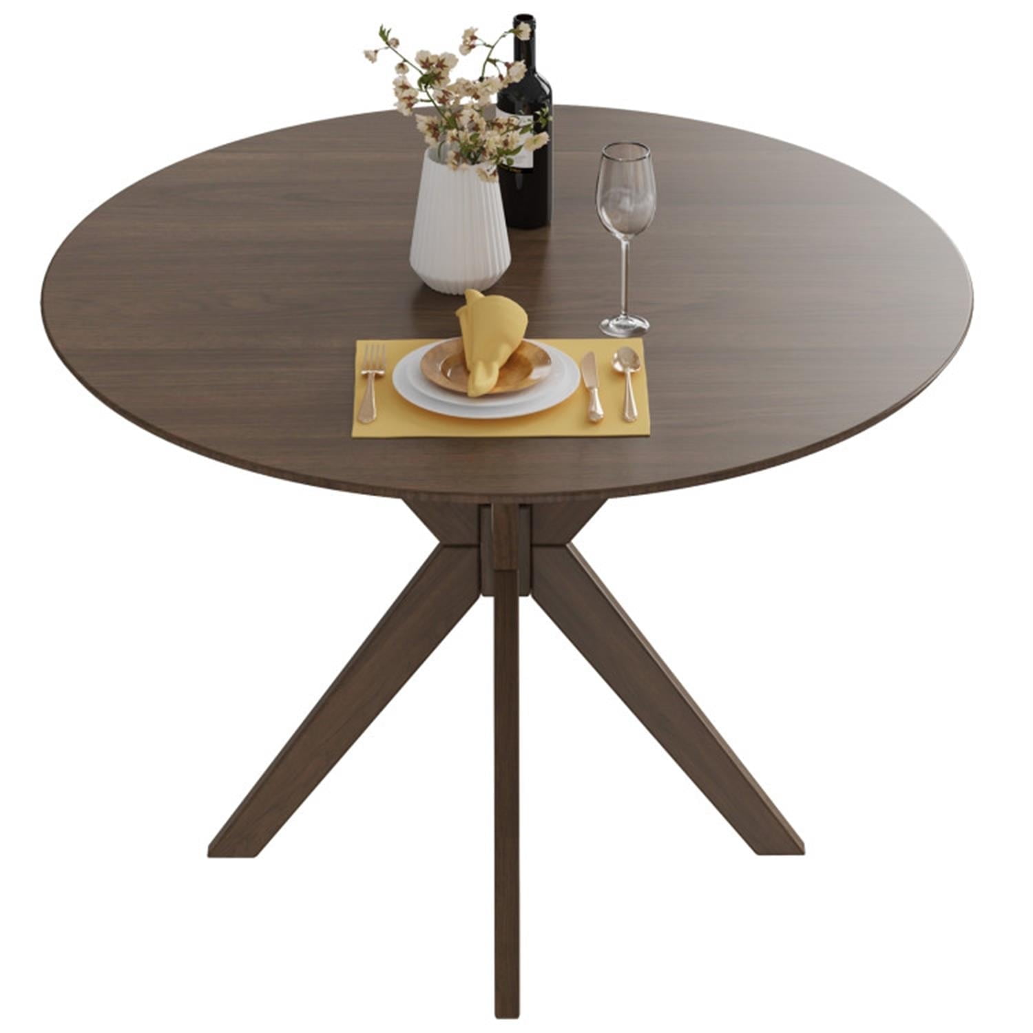 Demi Bonn 36" Round Wood Dining Table with Intersecting Pedestal Base, Modern Kitchen Table Furniture for Dining Room, Dinette, Compact Space-Saving, Brown