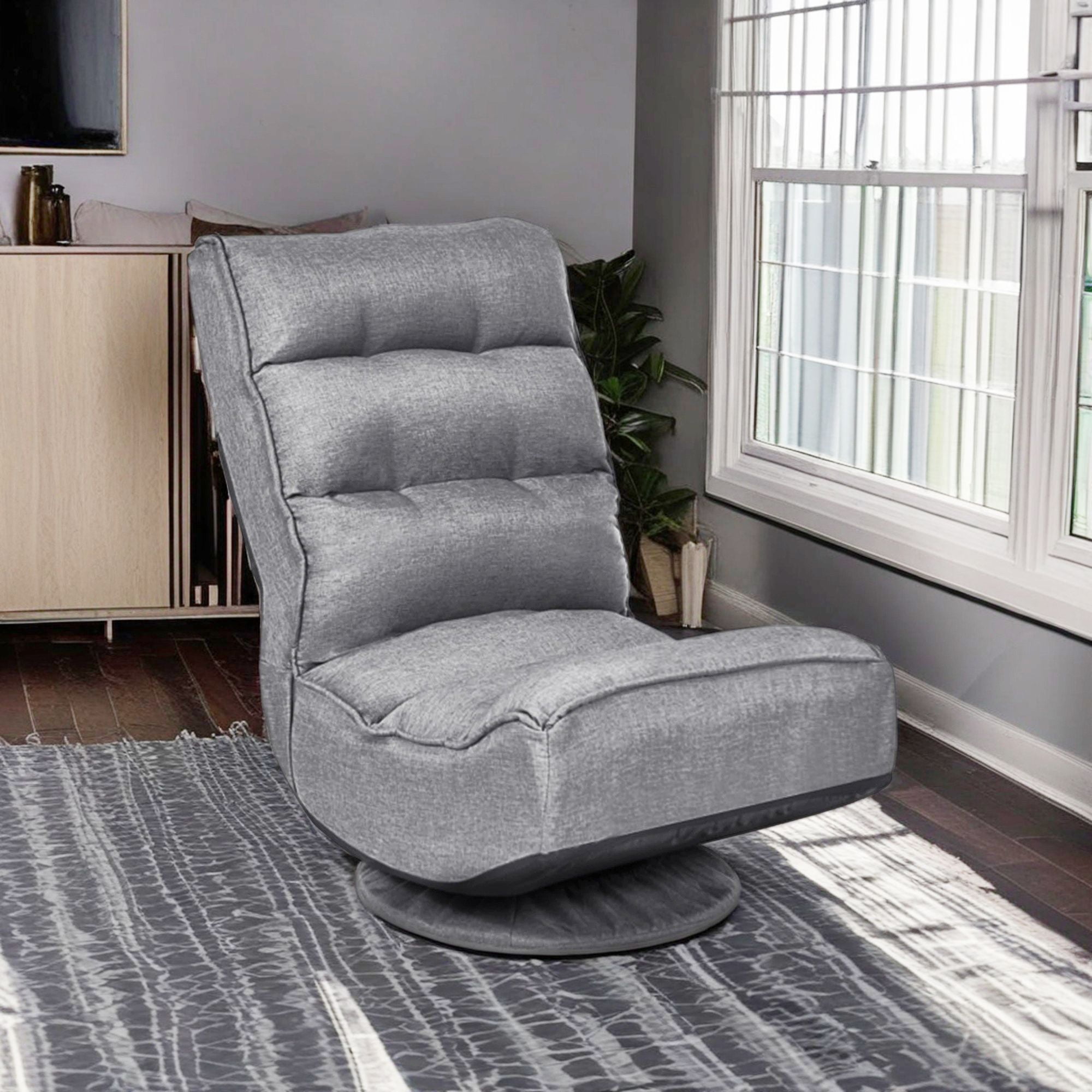 Finihen 360 Degree Swivel Floor Chair, 5-Position Folding Floor Gaming Chair, Lazy Lounge Chair for Relaxing Reading Gaming TV Watching, Gray