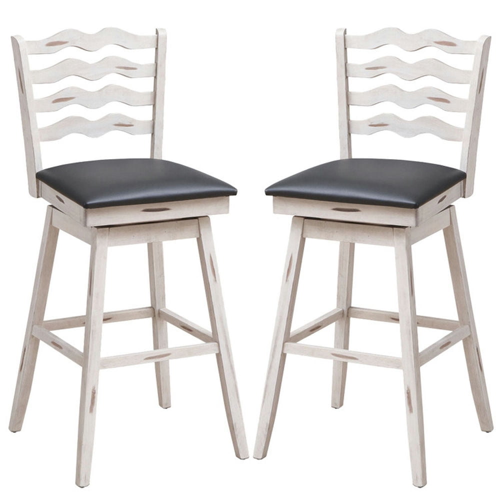 Finihen 360° Swivel Bar Stools with Rubber Wood Frame and Ergonomic Backrest and Footrest, 29" Modern Dining Chair, Gray Finihen 360° Swivel Bar Stools with Rubber Wood Frame and Ergonomic Backrest and Footrest, 29" Modern Dining Chair, Gray