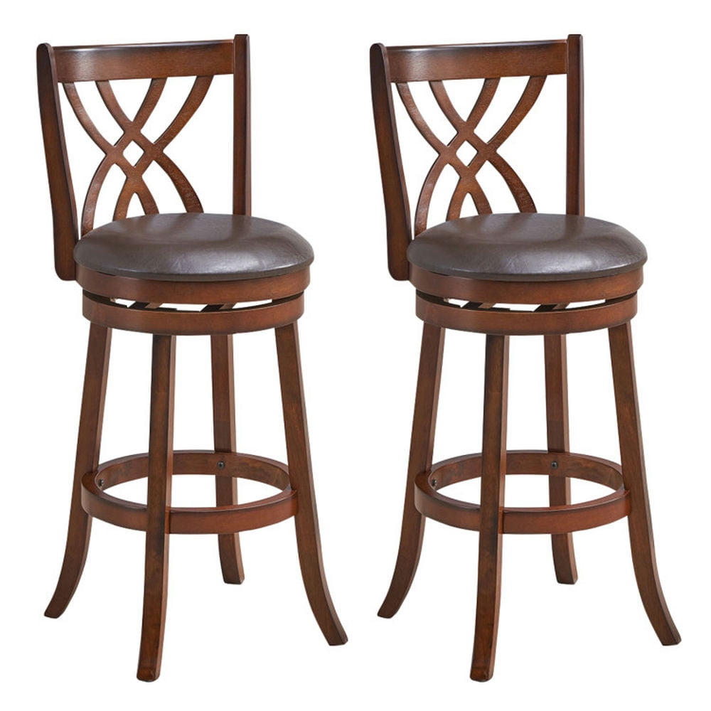 Finihen 360° Swivel Counter Height Bar Stools with PU Leather Cushioned Seat and Footrests, 30" Modern Dining Chair with Backrests, Brown Finihen 360° Swivel Counter Height Bar Stools with PU Leather Cushioned Seat and Footrests, 30" Modern Dining Chair with Backrests, Brown
