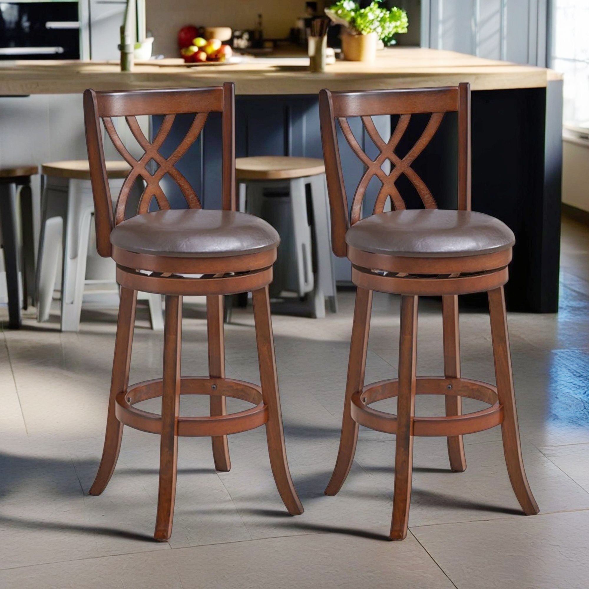 Demi Bonn 360° Swivel Counter Height Bar Stools with PU Leather Cushioned Seat and Footrests, 30" Modern Dining Chair with Backrests, Brown