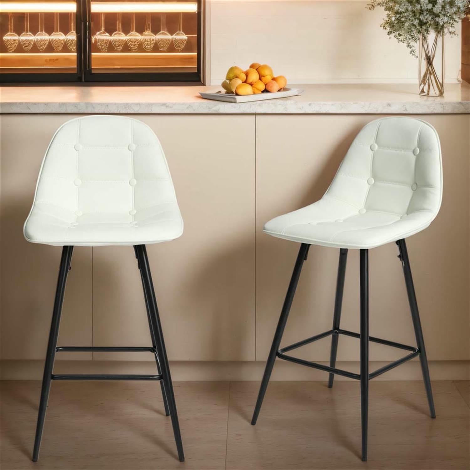 Demi Bonn 37" Counter Height Bar Stools Set of 2, Modern Barstools with Back, Kitchen Island Countertop Chairs for Dining Room, White