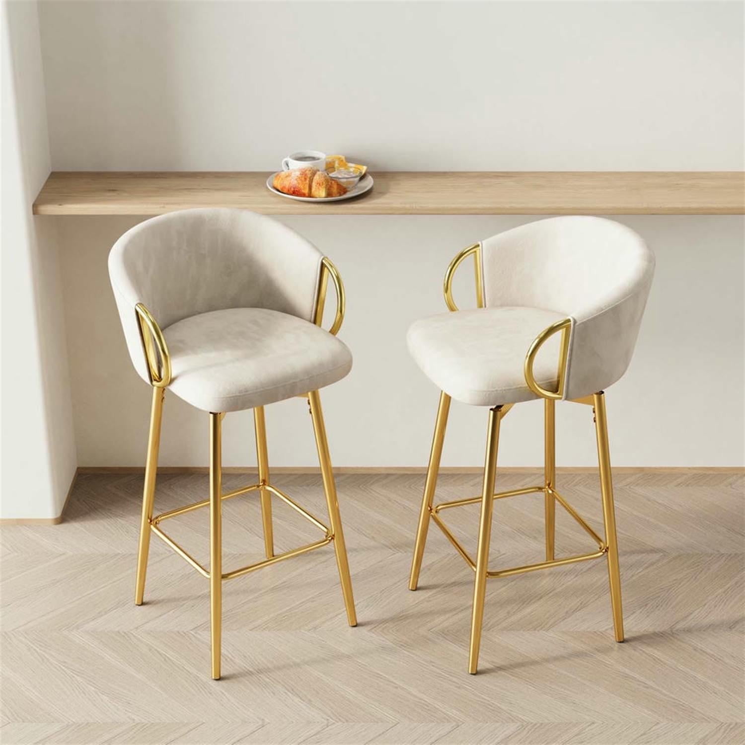 Demi Bonn 37" Counter Height Bar Stools Set of 2, Velvet Swivel Barstools with Back, Kitchen Island Countertop Chairs for Dining Room, Beige