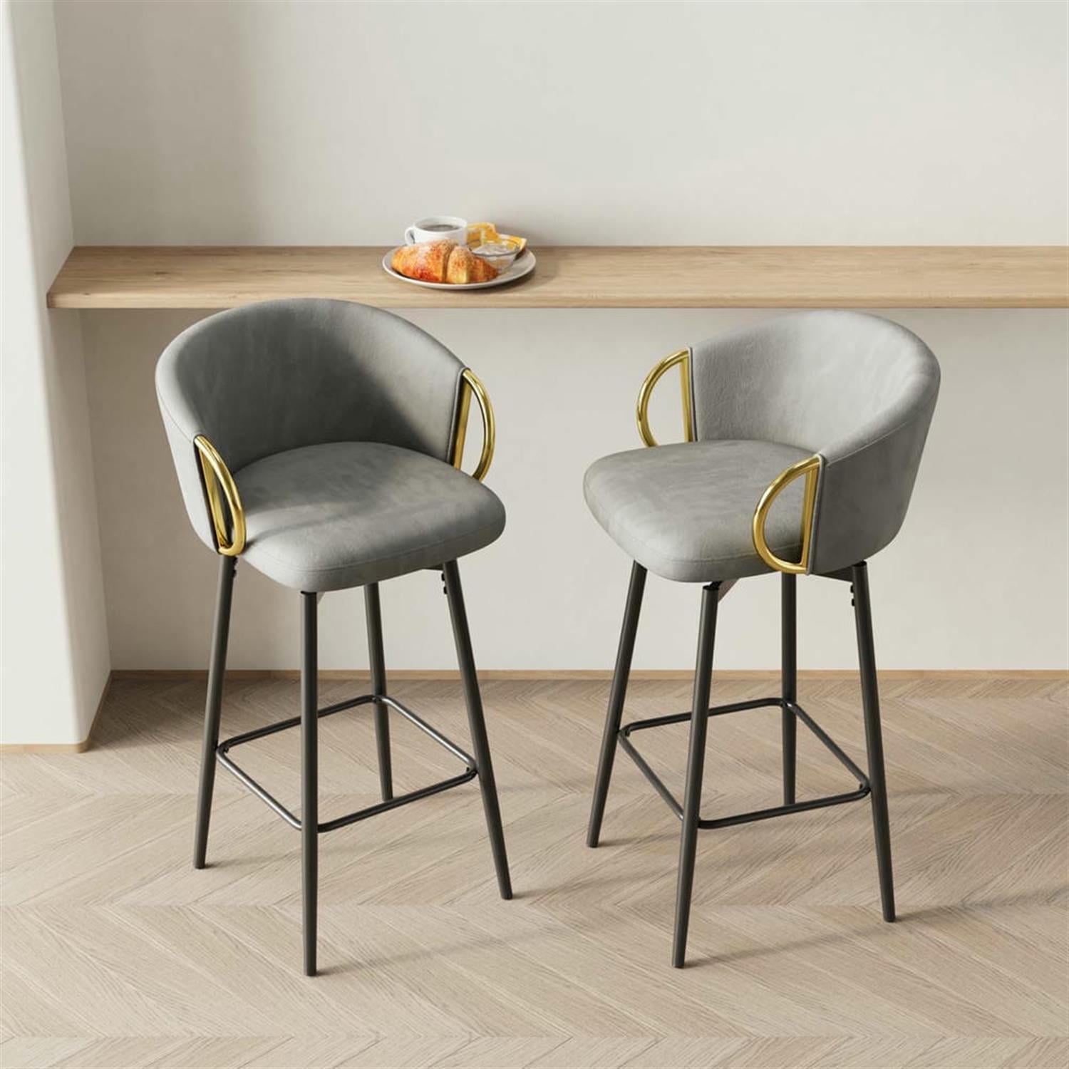 Demi Bonn 37" Counter Height Bar Stools Set of 2, Velvet Swivel Barstools with Back, Kitchen Island Countertop Chairs for Dining Room, Gray