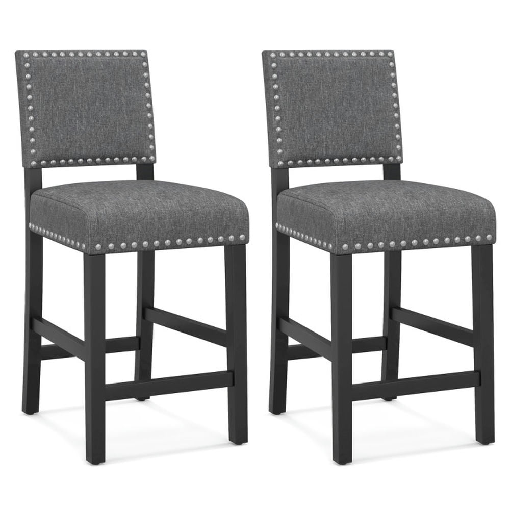 Finihen 38.5" Set of 2 Counter Height Dining Chairs with Solid Rubber Wood Frame, Gray-S Finihen 38.5" Set of 2 Counter Height Dining Chairs with Solid Rubber Wood Frame, Gray-S