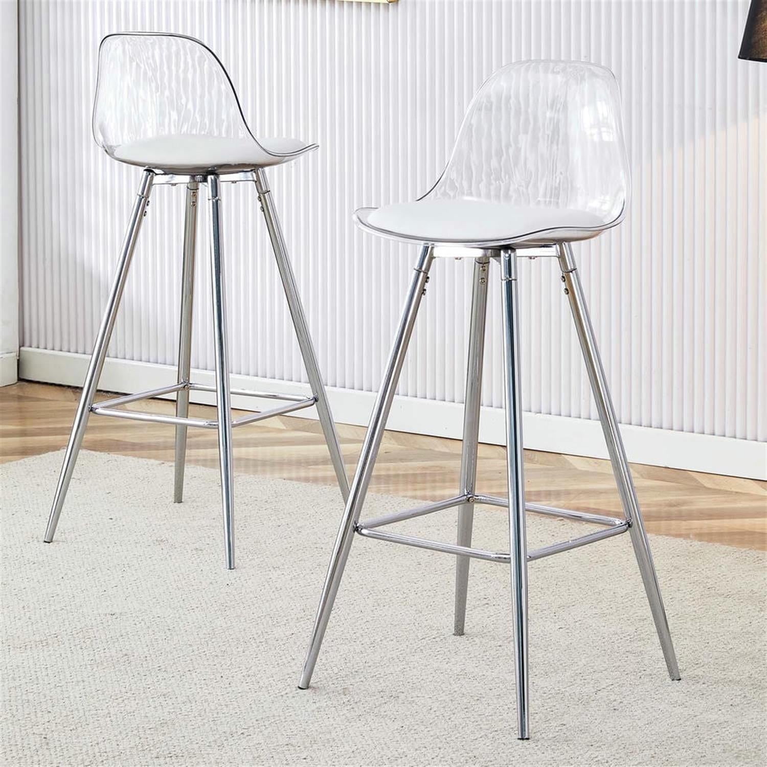 Demi Bonn 38" Counter Height Bar Stools Set of 2, Upholstered Barstools with Back, Kitchen Island Countertop Chairs for Dining Room, Silver