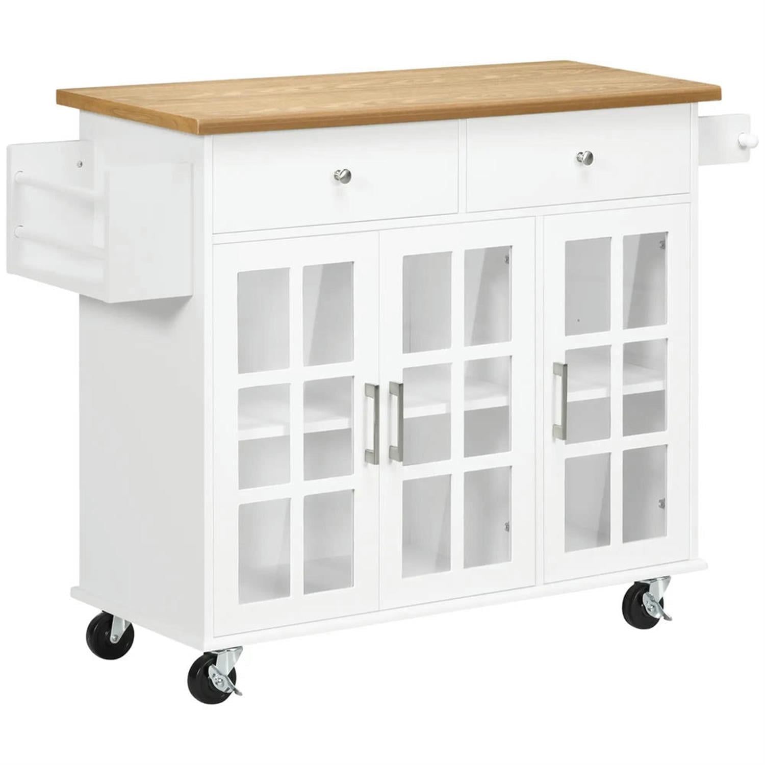 Demi Bonn 38" Kitchen Island Cart on Wheels with Storage, Rolling Dining Room Serving Utility Carts Mobile Movable with Wood Top and Drawer for Dining Room, White