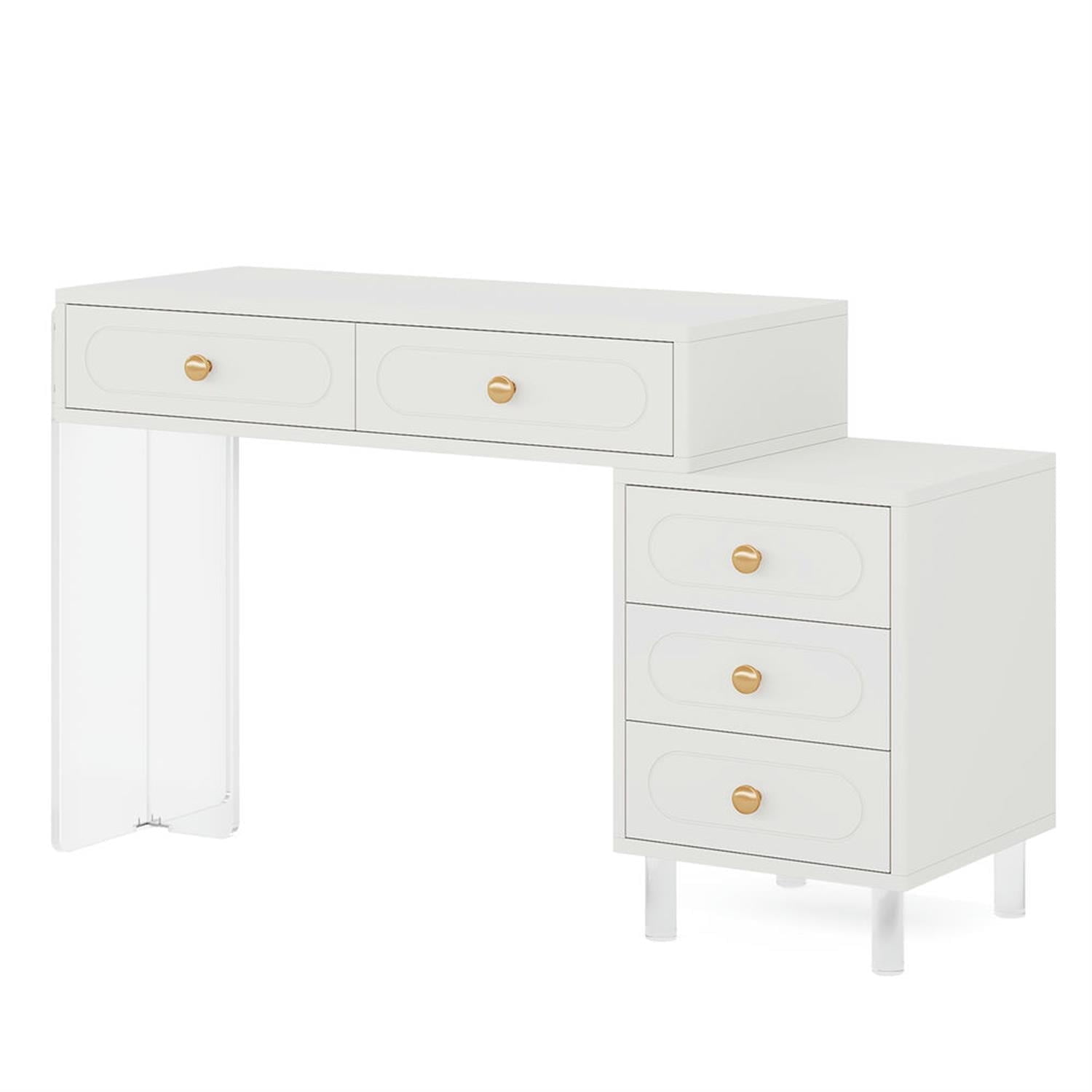 Demi Bonn 39" Computer Desk with 4 Storage Drawers, Transparent Acrylic Base and Legs, Modern Study Writing Gaming Table for Home Office, White