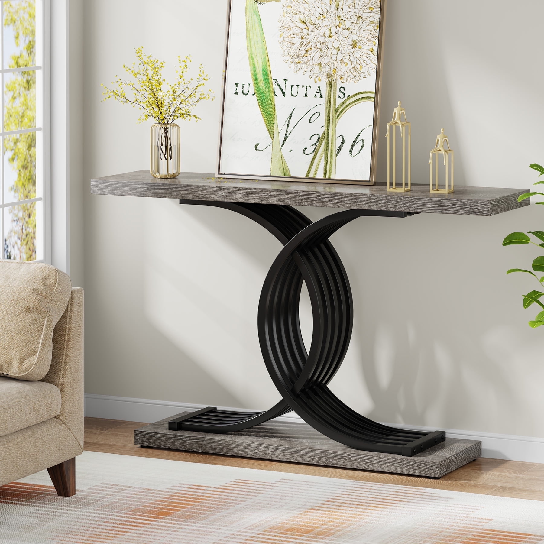 Demi Bonn 39" Console Table, Narrow Faux Marble Entryway Hallway Sofa Table for Hallway, Entrance, Living Room, Bedroom, Gray