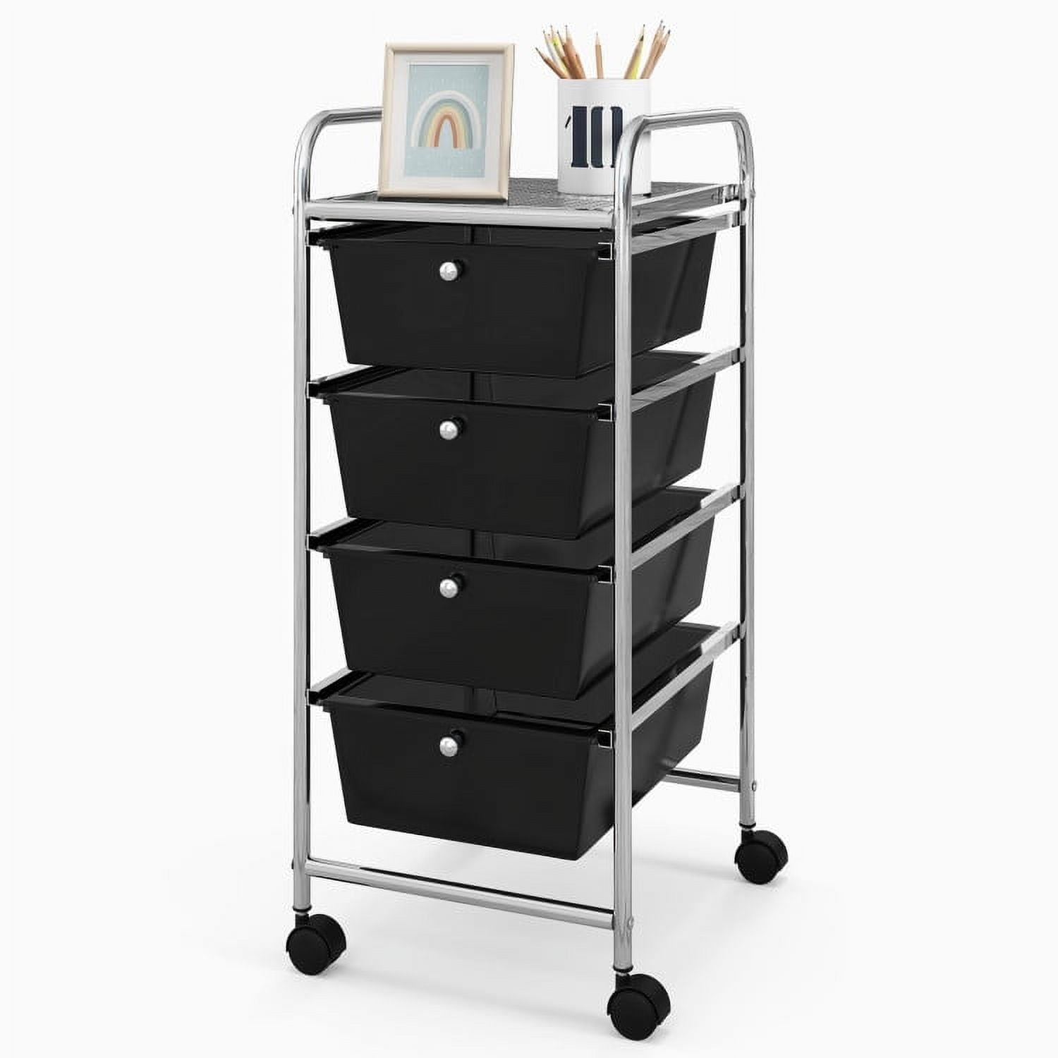 Demi Bonn 4-Drawer Cart Storage Bin Organizer Rolling with 4 Universal Casters, Black
