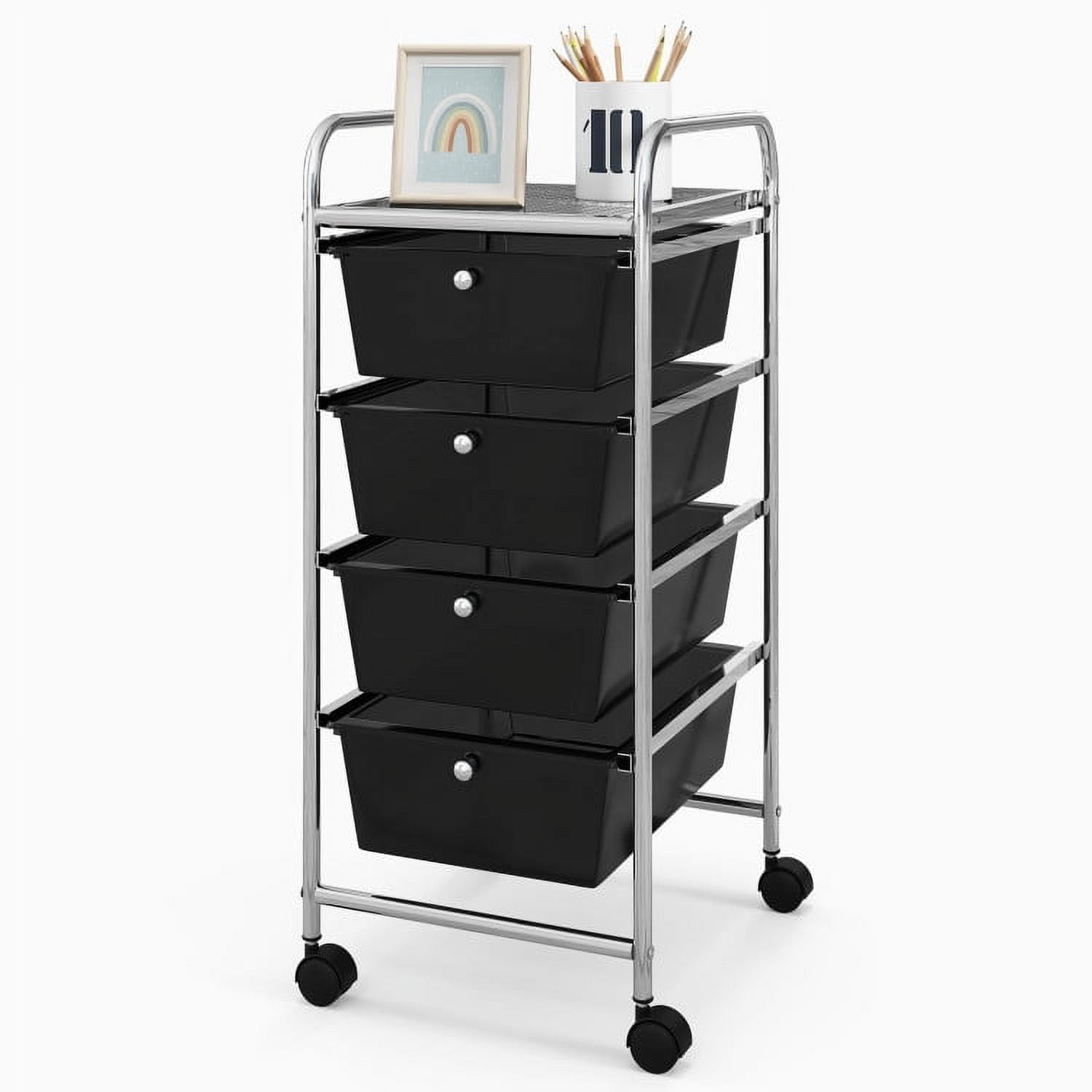 Finihen 4-Drawer Cart Storage Bin Organizer Rolling with 4 Universal Casters, Black Finihen 4-Drawer Cart Storage Bin Organizer Rolling with 4 Universal Casters, Black