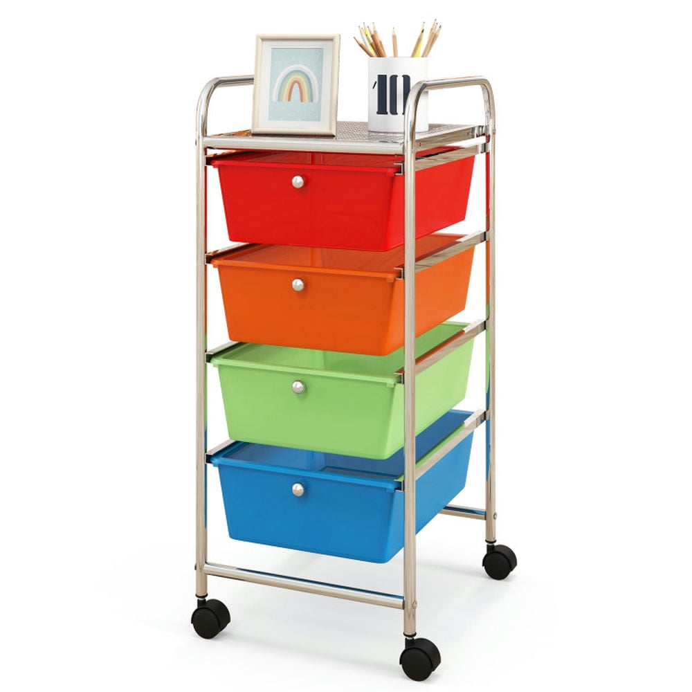 Finihen 4-Drawer Cart Storage Bin Organizer Rolling with 4 Universal Casters, Transparent Multicolor