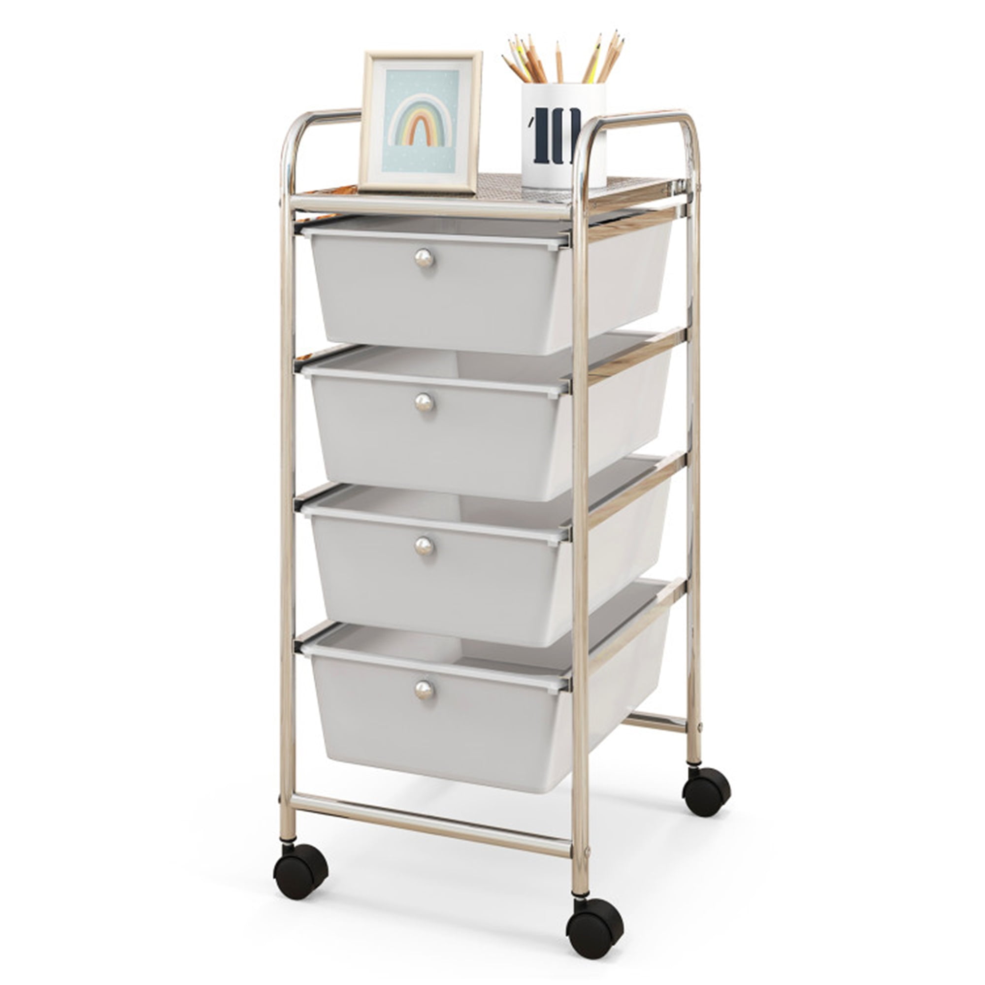 Finihen 4-Drawer Cart Storage Bin Organizer Rolling with 4 Universal Casters, White Finihen 4-Drawer Cart Storage Bin Organizer Rolling with 4 Universal Casters, White