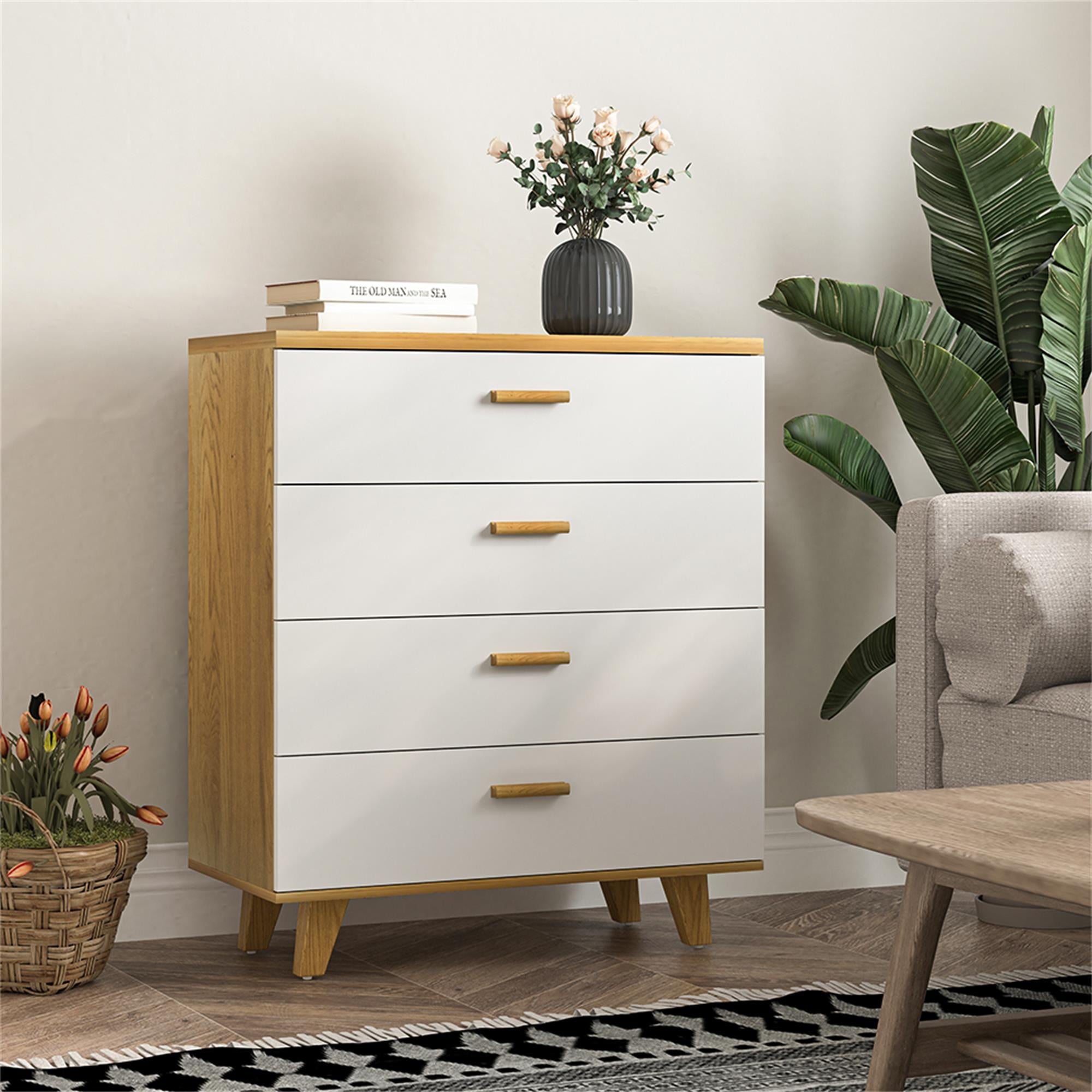 Finihen 4 Drawers Chest of Dressers, Wood Storage Cabinet with Handle Table Leg for Bedroom, Living Room and Hallway, Beige Finihen 4 Drawers Chest of Dressers, Wood Storage Cabinet with Handle Table Leg for Bedroom, Living Room and Hallway, Beige