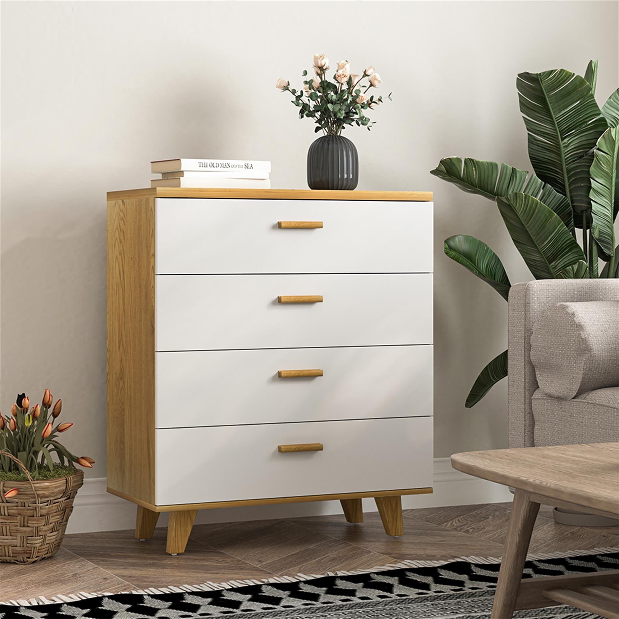 Demi Bonn 4 Drawers Chest of Dressers, Wood Storage Cabinet with Handle Table Leg for Bedroom, Living Room and Hallway, Beige