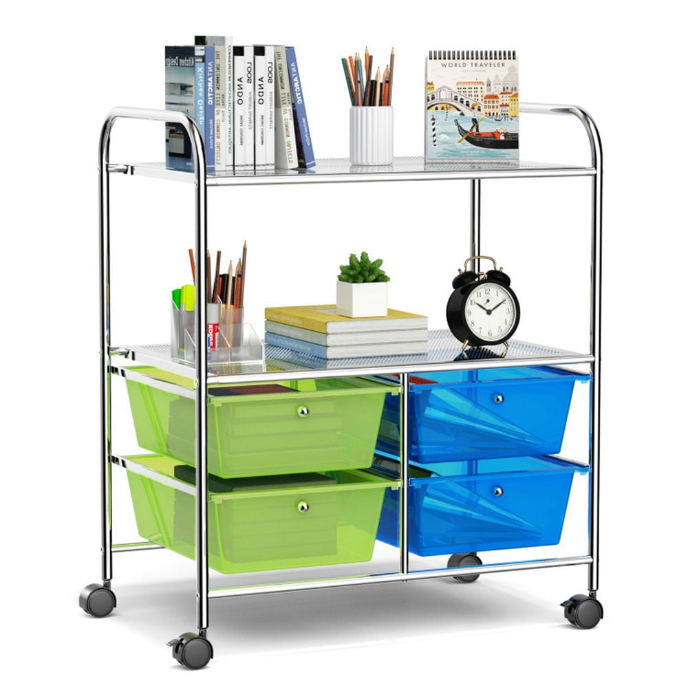 Finihen 4 Drawers Shelves Rolling Storage Cart Rack with 4 Universal Casters, Blue & Green Finihen 4 Drawers Shelves Rolling Storage Cart Rack with 4 Universal Casters, Blue & Green