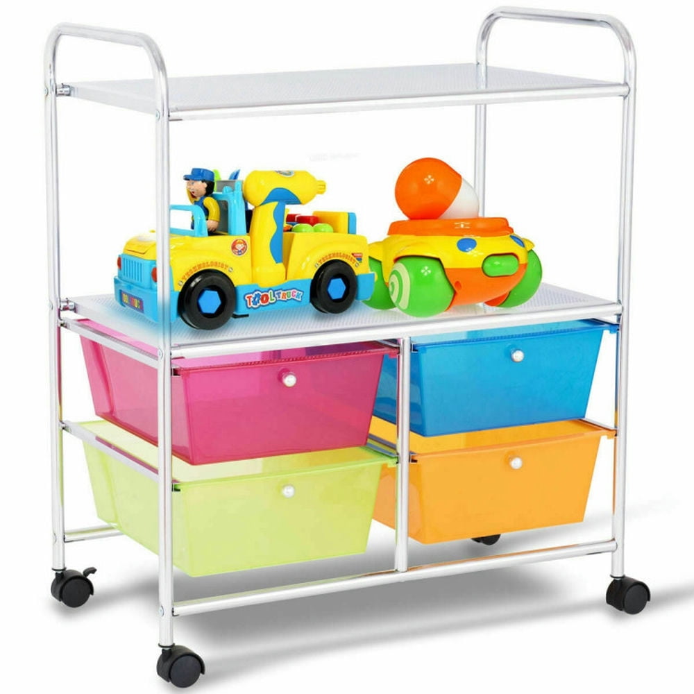 Finihen 4 Drawers Shelves Rolling Storage Cart Rack with 4 Universal Casters, Transparent Multicolor Finihen 4 Drawers Shelves Rolling Storage Cart Rack with 4 Universal Casters, Transparent Multicolor