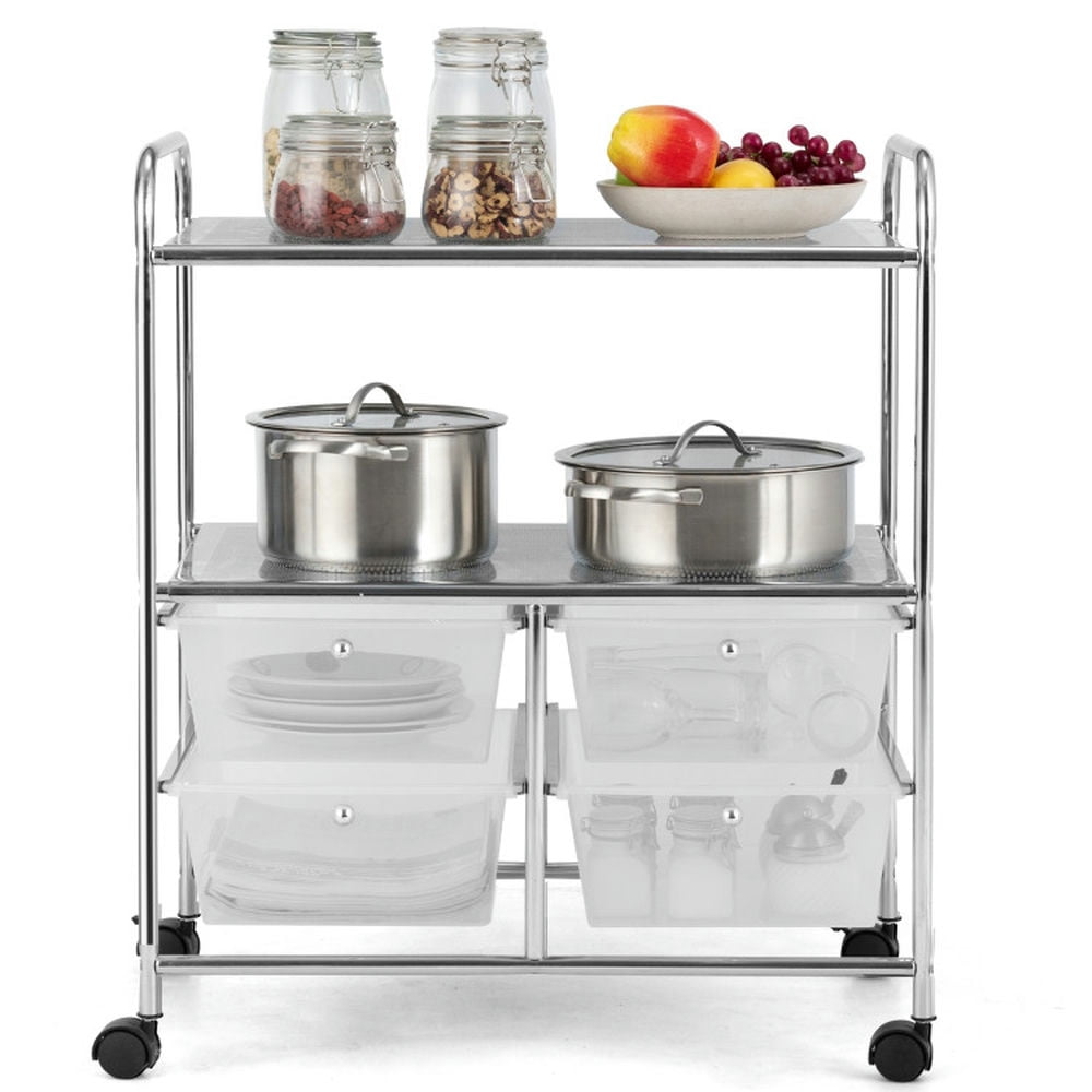 Finihen 4 Drawers Shelves Rolling Storage Cart Rack with 4 Universal Casters, Transparent Finihen 4 Drawers Shelves Rolling Storage Cart Rack with 4 Universal Casters, Transparent