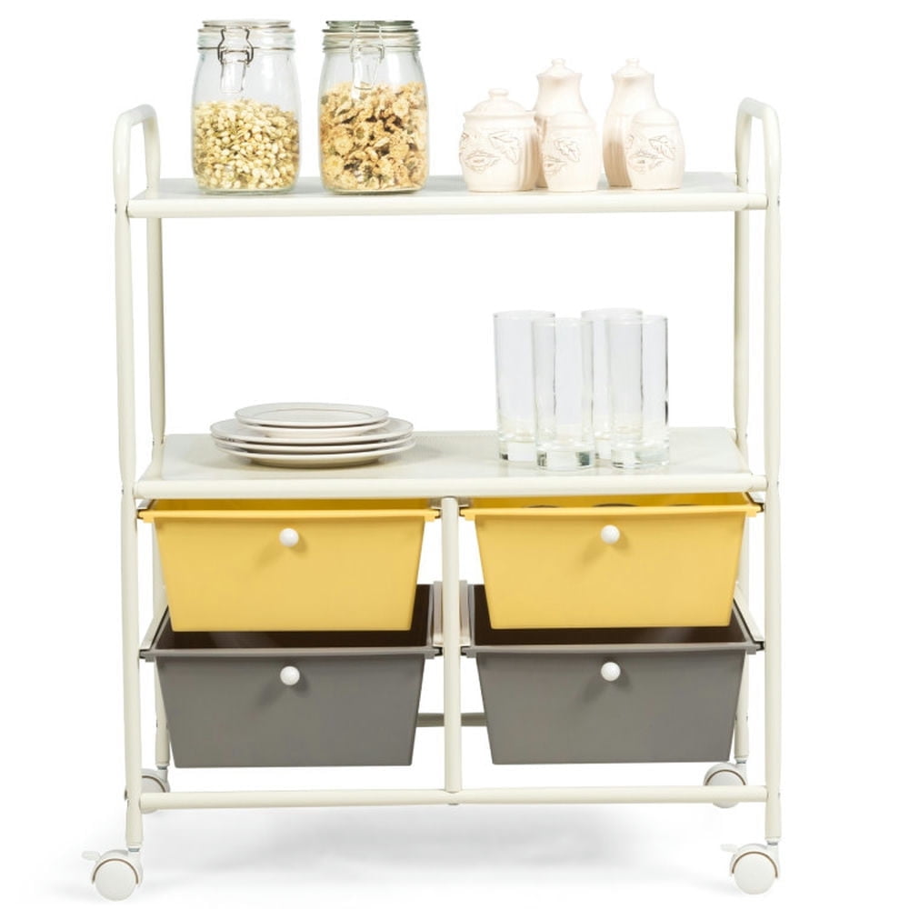 Demi Bonn 4 Drawers Shelves Rolling Storage Cart Rack with 4 Universal Casters, Yellow & Gray