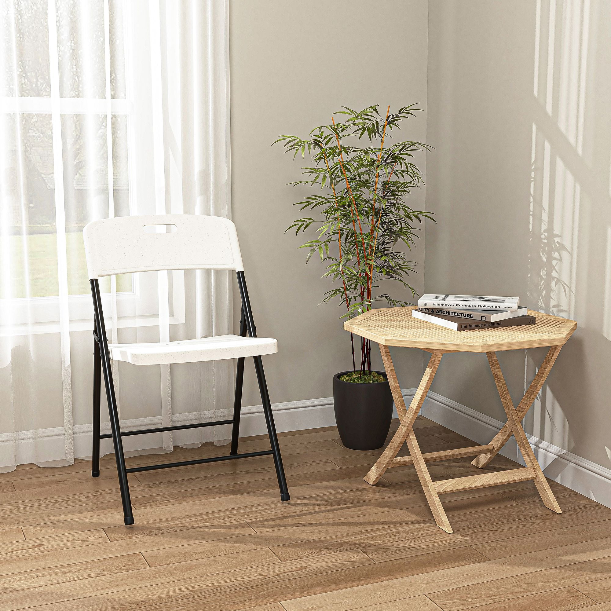 Demi Bonn 4 Pack Folding Chairs, Foldable Chair Portable Plastic Seat with Steel Frame for Indoor Outdoor Dinning Party Wedding School Use, White