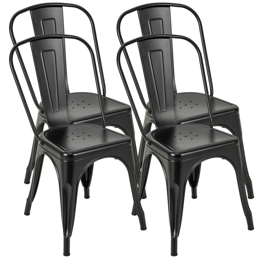 Finihen 4 Pcs Modern Dining Chairs with Removable Back and Rubber Feet, Stackable Bar Stools, Black Finihen 4 Pcs Modern Dining Chairs with Removable Back and Rubber Feet, Stackable Bar Stools, Black