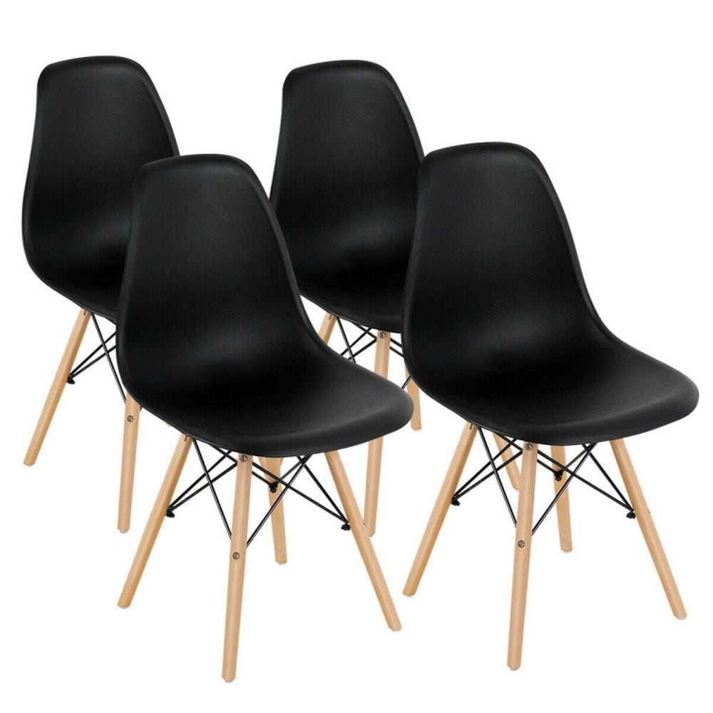 Finihen 4 Pieces Modern Armless Dining Chair Set with Wood Legs, Black