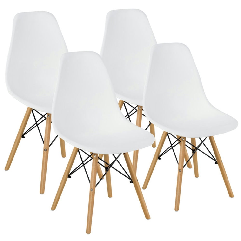 Finihen 4 Pieces Modern Armless Dining Chair Set with Wood Legs, White Finihen 4 Pieces Modern Armless Dining Chair Set with Wood Legs, White