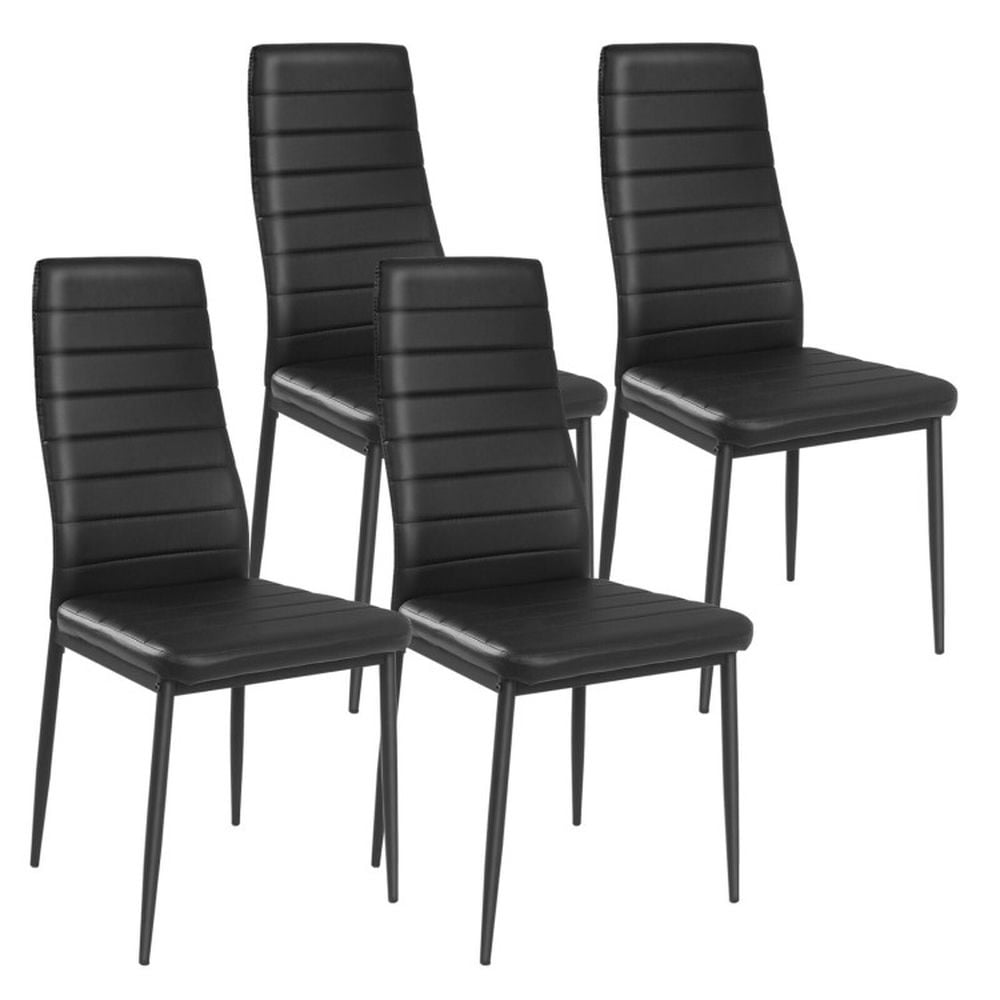 Finihen 4 Pieces Modern Leather Dinning Chairs Set with Metal Frame, Black Finihen 4 Pieces Modern Leather Dinning Chairs Set with Metal Frame, Black