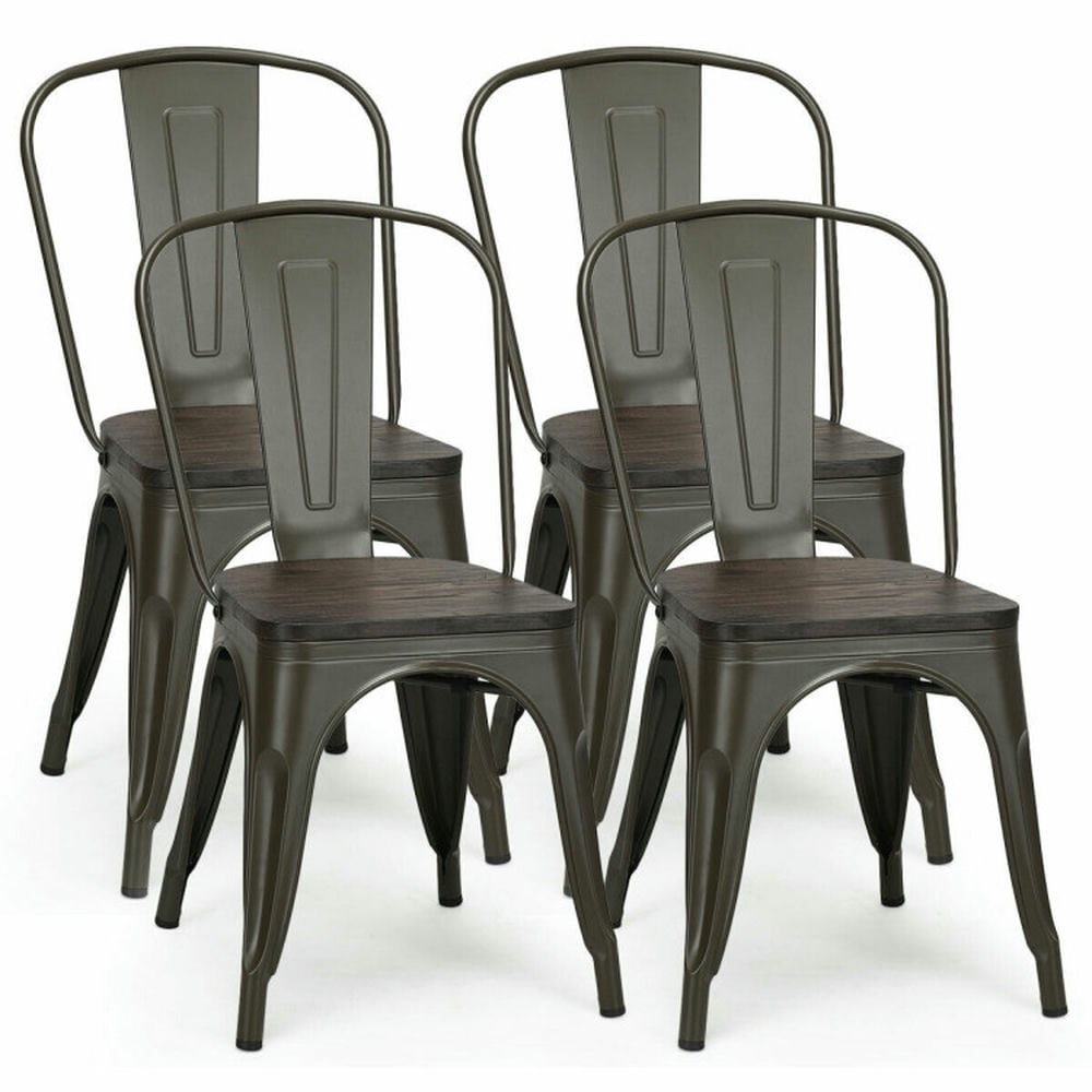 Finihen 4 Pieces Tolix Style Metal Dining Side Chair Stackable Wood Seat, Black Finihen 4 Pieces Tolix Style Metal Dining Side Chair Stackable Wood Seat, Black