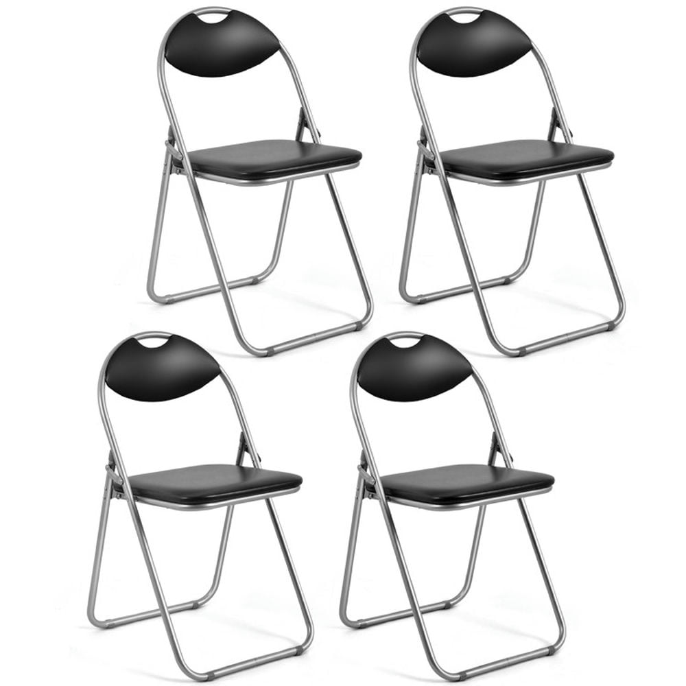 Finihen 4 Pieces U-Shape Folding Chairs with Hollow Handle, Portable Padded Office Kitchen Dining Chairs, Black Finihen 4 Pieces U-Shape Folding Chairs with Hollow Handle, Portable Padded Office Kitchen Dining Chairs, Black