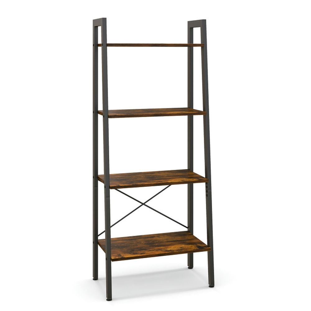 Finihen 4-Tier Bookshelf with Metal Frame and Adjustable Foot Pads, Display Rack for Plants and Books, Brown Finihen 4-Tier Bookshelf with Metal Frame and Adjustable Foot Pads, Display Rack for Plants and Books, Brown