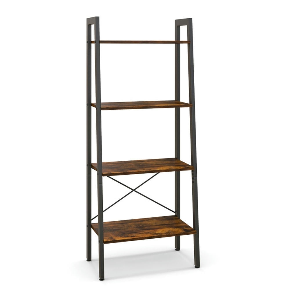 Demi Bonn 4-Tier Bookshelf with Metal Frame and Adjustable Foot Pads, Display Rack for Plants and Books, Brown