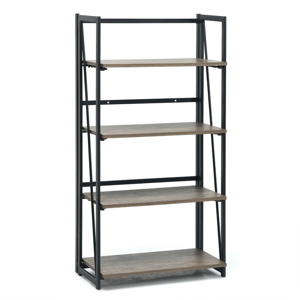 Demi Bonn 4-Tier Folding Bookshelf No-Assemblydustrial Bookcase Display Shelves, Brown