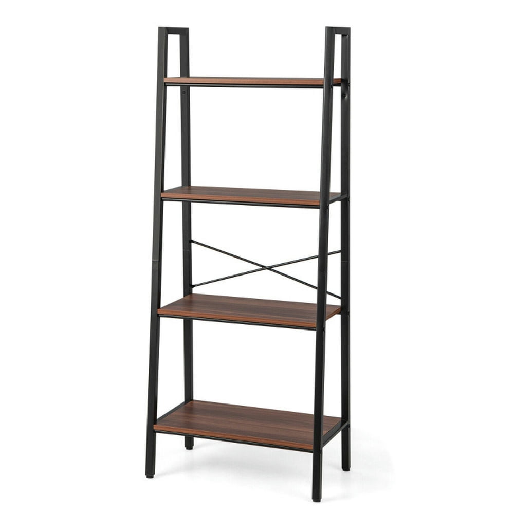 Finihen 4-Tier Freestanding Open Bookshelf with Metal Frame and Anti-toppling Device, Display Rack for Plants and Books, Brown Finihen 4-Tier Freestanding Open Bookshelf with Metal Frame and Anti-toppling Device, Display Rack for Plants and Books, Brown