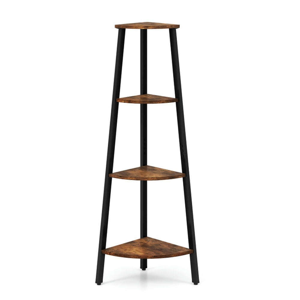 Finihen 4-Tier Industrial Corner Bookshelf, Corner Ladder Shelf Display Rack for Home Office, Brown Finihen 4-Tier Industrial Corner Bookshelf, Corner Ladder Shelf Display Rack for Home Office, Brown
