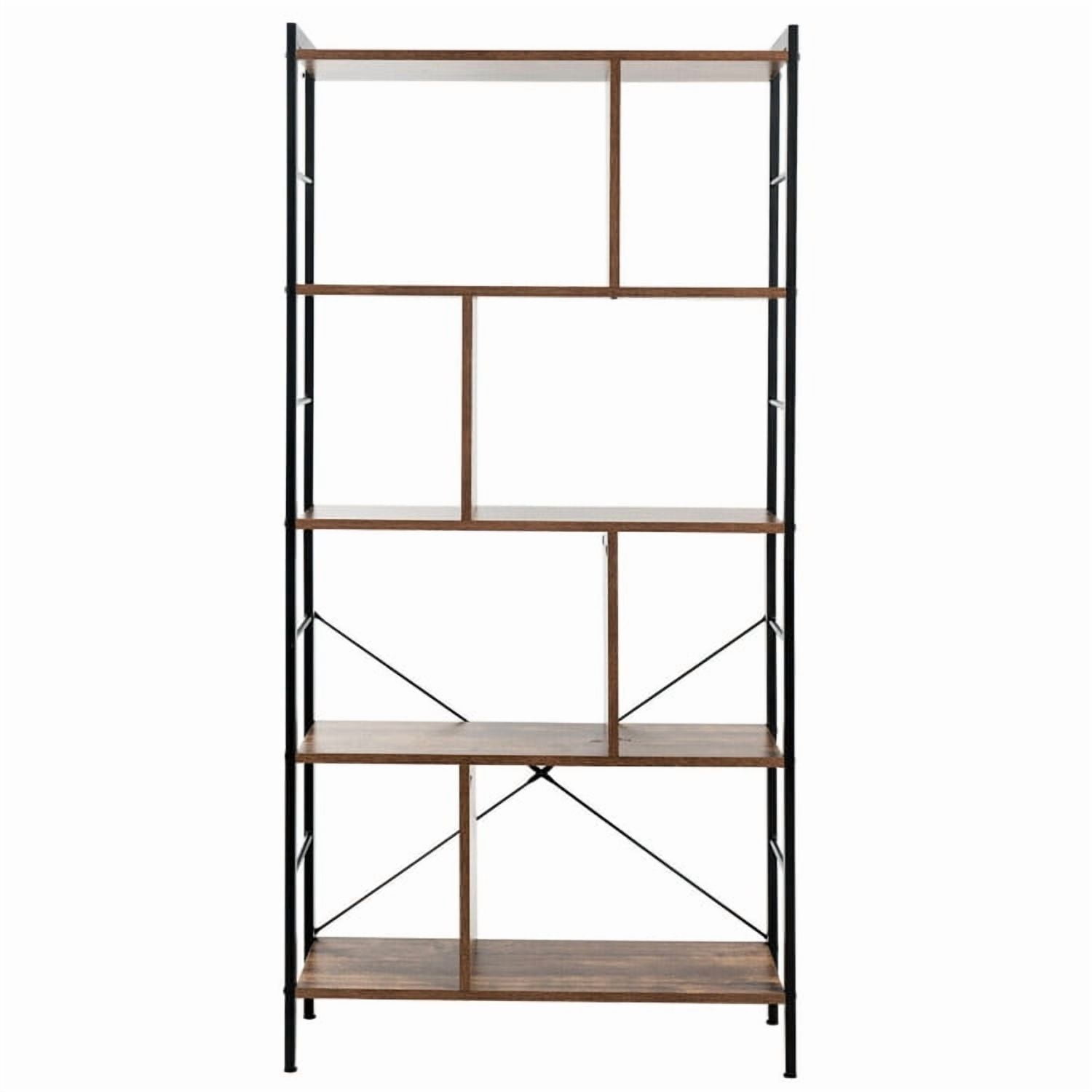Demi Bonn 4-Tierdustrial Freestanding Bookshelf with Metal Frame, Display Rack for Plants and Books, Brown