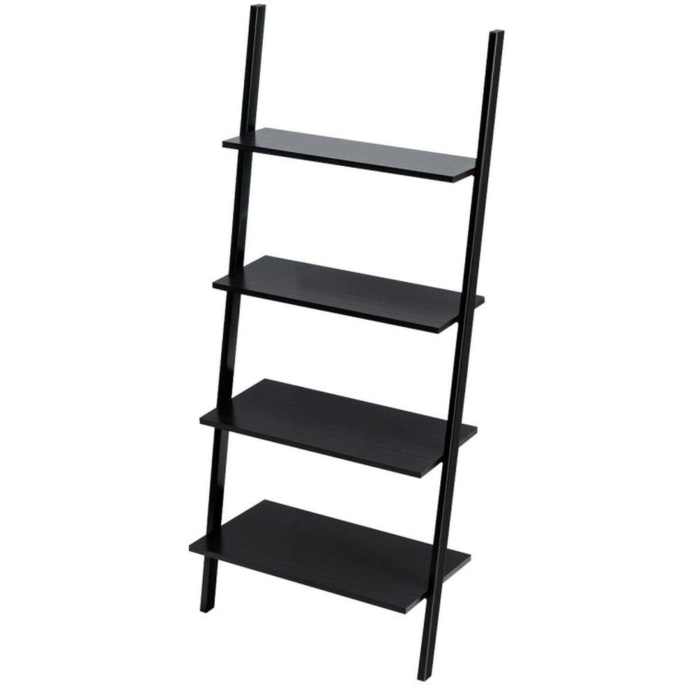 Finihen 4-Tier Industrial Leaning Wall Bookshelf, Display Rack for Plants and Books, Black Finihen 4-Tier Industrial Leaning Wall Bookshelf, Display Rack for Plants and Books, Black