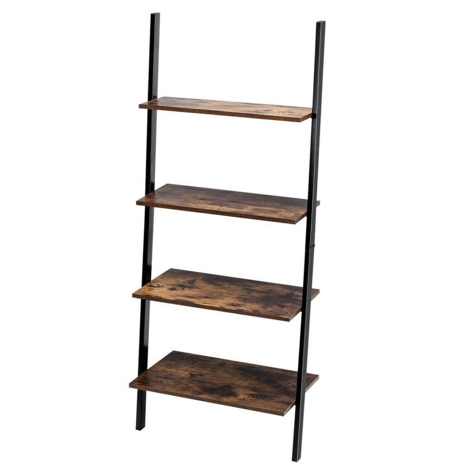Finihen 4-Tier Industrial Leaning Wall Bookshelf, Display Rack for Plants and Books, Brown Finihen 4-Tier Industrial Leaning Wall Bookshelf, Display Rack for Plants and Books, Brown