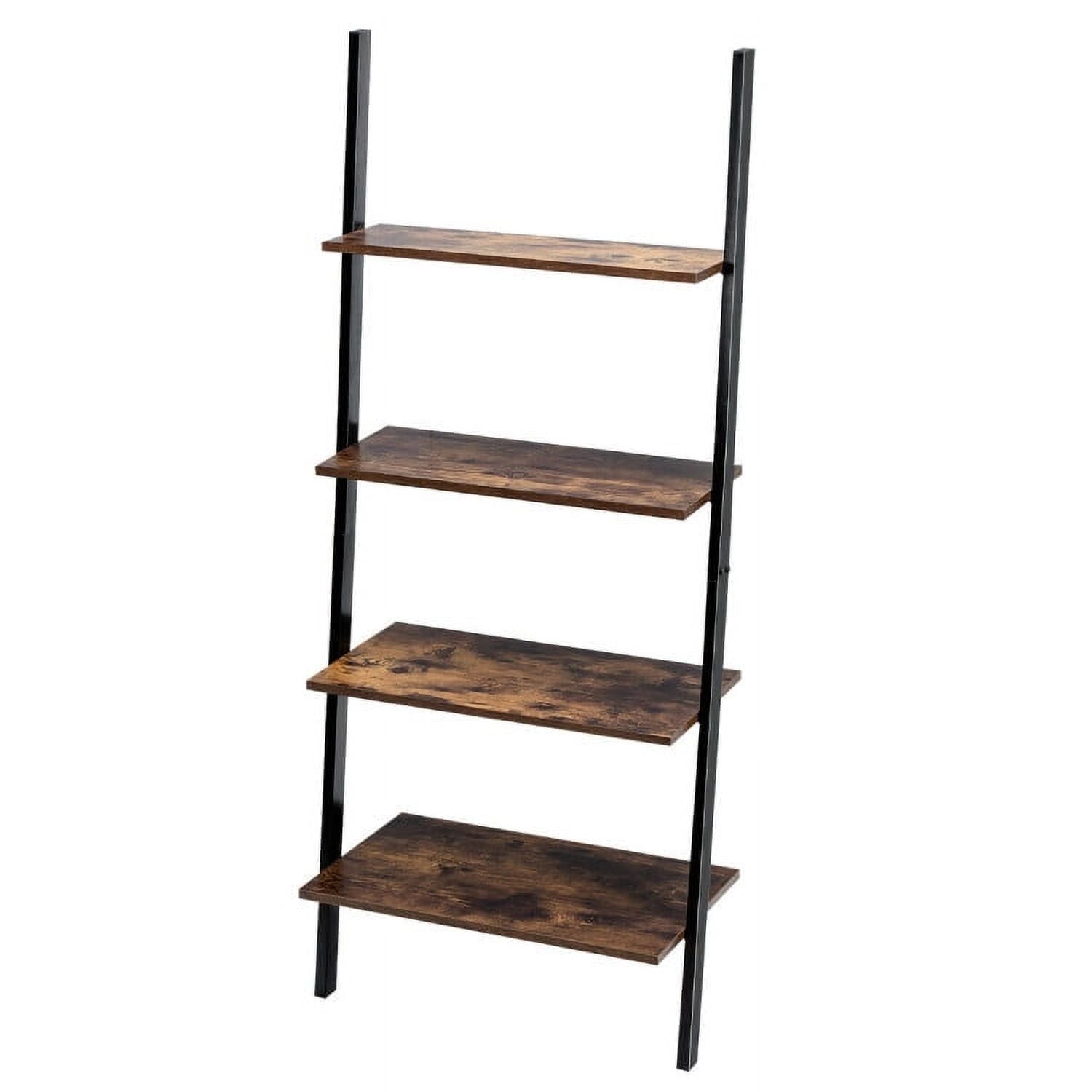 Demi Bonn 4-Tier Industrial Leaning Wall Bookshelf, Display Rack for Plants and Books, Brown