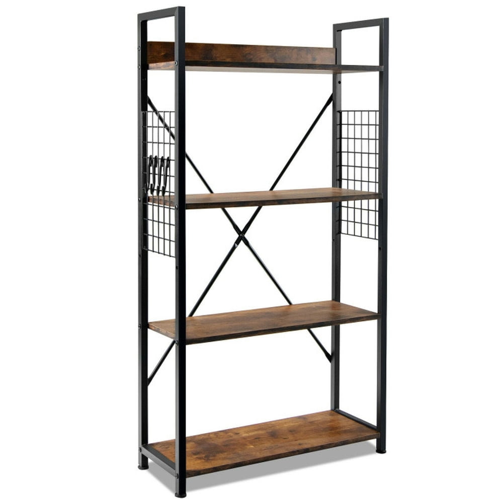 Finihen 4 -Tier Industrial Open Storage Bookshelf, Display Rack for Plants and Books, Brown Finihen 4 -Tier Industrial Open Storage Bookshelf, Display Rack for Plants and Books, Brown