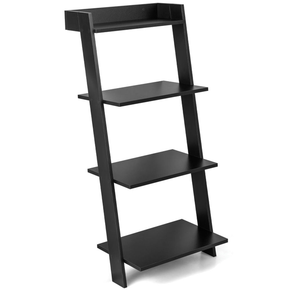 Finihen 4-Tier Ladder Shelf with Solid Frame and Anti-toppling Device Bookshelf, Black Finihen 4-Tier Ladder Shelf with Solid Frame and Anti-toppling Device Bookshelf, Black
