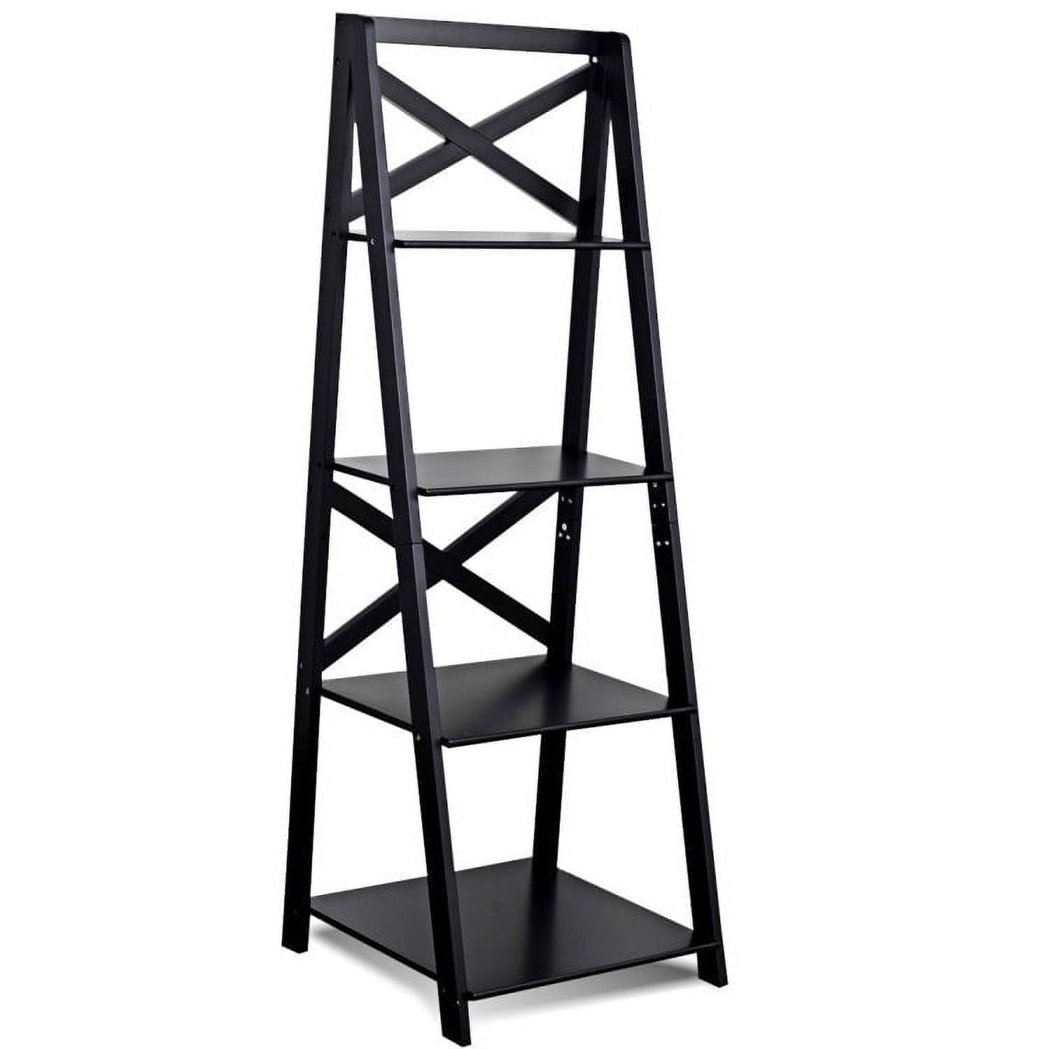 Demi Bonn 4-Tier Leaning Bookshelf, Free Standing Ladder Shelf Bookcase, Black