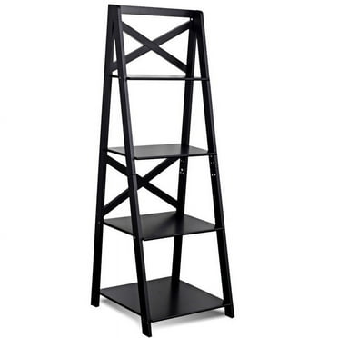 Finihen 4-Tier Leaning Bookshelf, Free Standing Ladder Shelf Bookcase, Black