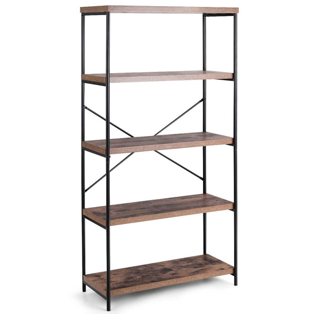 Finihen 4-Tier Multipurpose Open Bookshelf, Industrial Rack Wide Standing Storage Shelf Bookcase, Brown Finihen 4-Tier Multipurpose Open Bookshelf, Industrial Rack Wide Standing Storage Shelf Bookcase, Brown