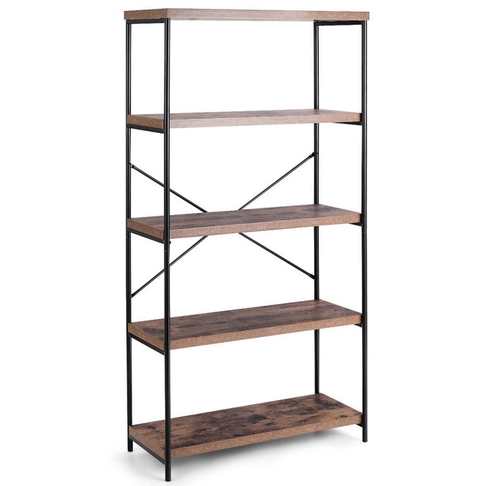 Demi Bonn 4-Tier Multipurpose Open Bookshelf, Industrial Rack Wide Standing Storage Shelf Bookcase, Brown
