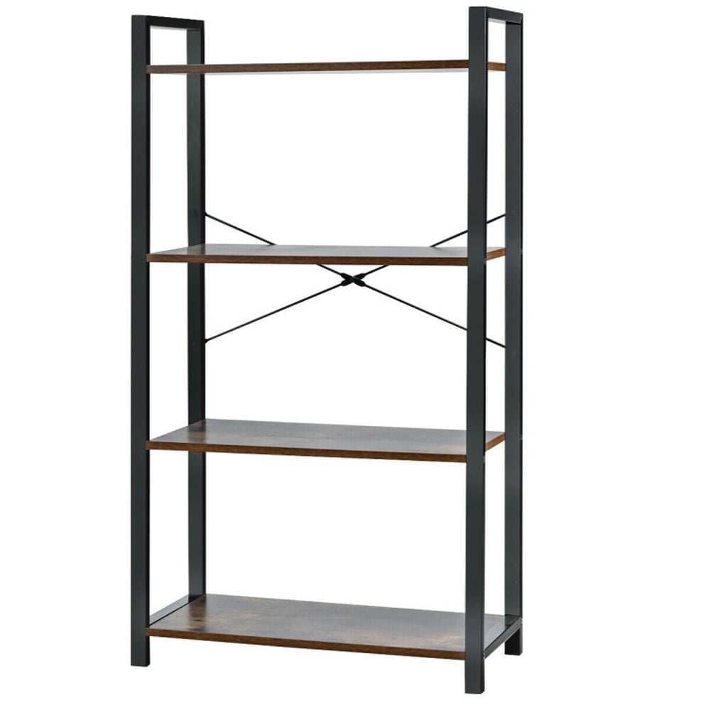 Demi Bonn 4-Tier Rustic Bookshelf,dustrial Bookcase Diaplay Shelf Storage Rack, Brown