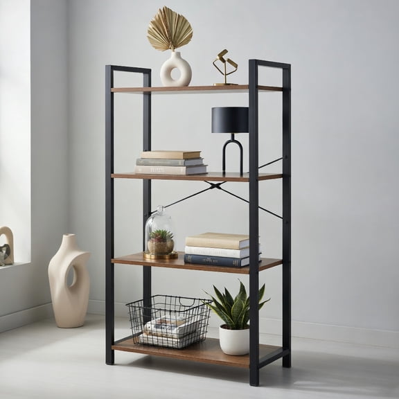 Demi Bonn 4-Tier Rustic Bookshelf,dustrial Bookcase Diaplay Shelf Storage Rack, Brown